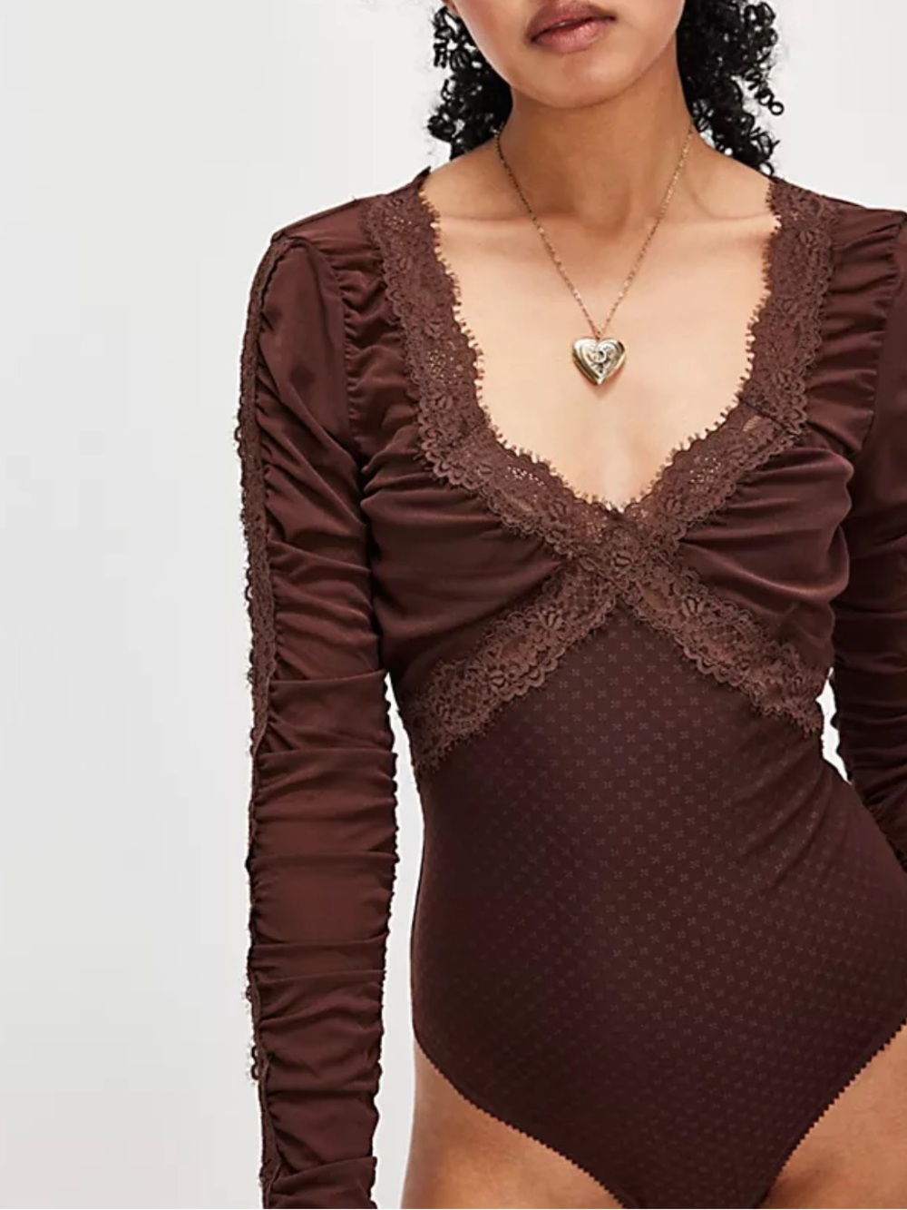 Intimately Free People Forever Young Bodysuit Chocolate Brown Sexy Lace Sz Small